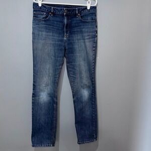 LL Bean BeanFlex Straight Leg Jeans Womens 14 Dark Wash Favorite Fit
